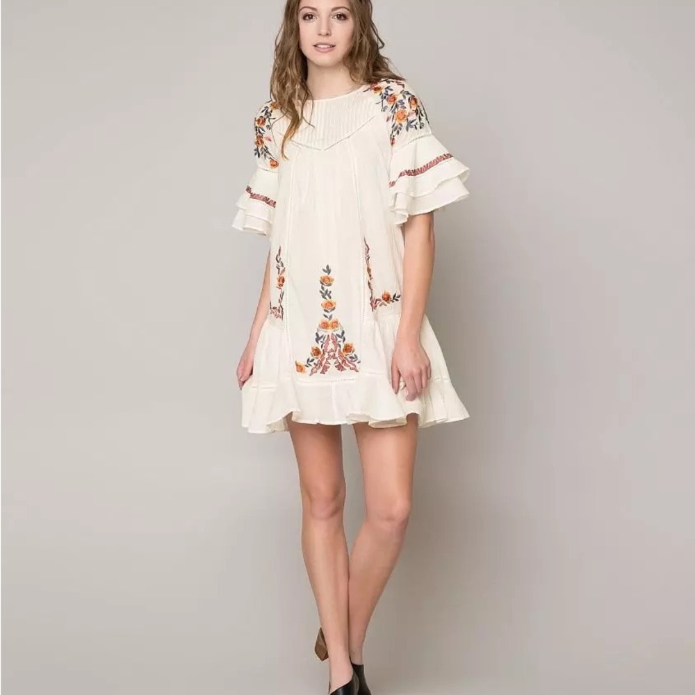 Free people pavlo mini Embroidered Cream Dress